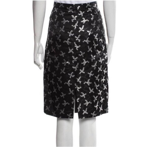 Escada Sequin Print Brocade Pencil Skirt Black Silver Silk Blend - Picture 2 of 16